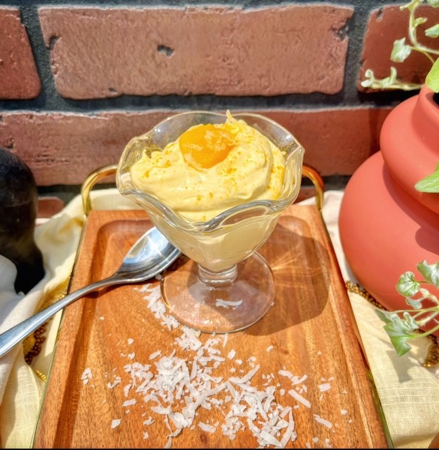 mango pudding with coconut and tumeric dessert