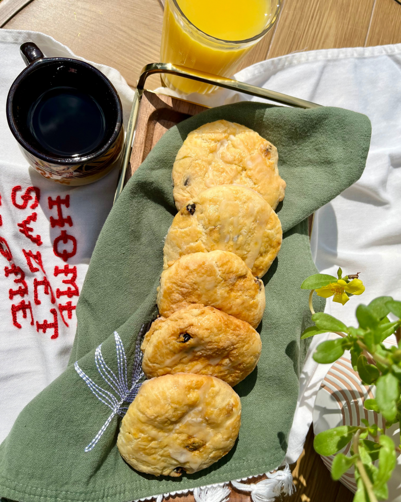 Daily special dessert, cranberry scones, sweet biscuits,