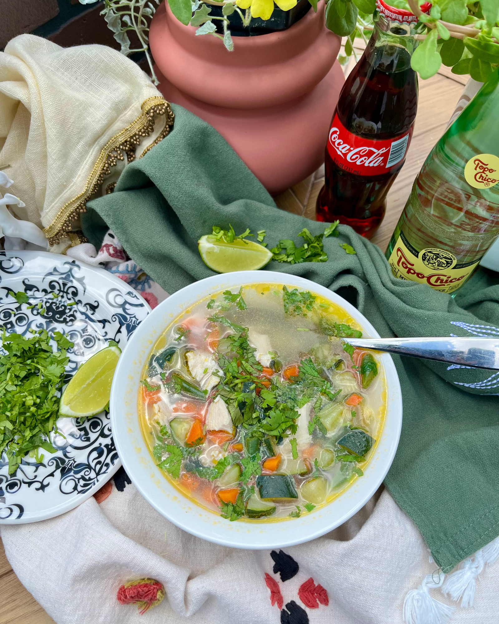 Orzo pasta Chicken Soup, vegetables, chicken, cilantro, orzo pasta, lemon