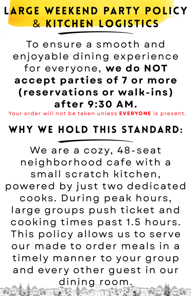 reservations policy and walk in during peak hours