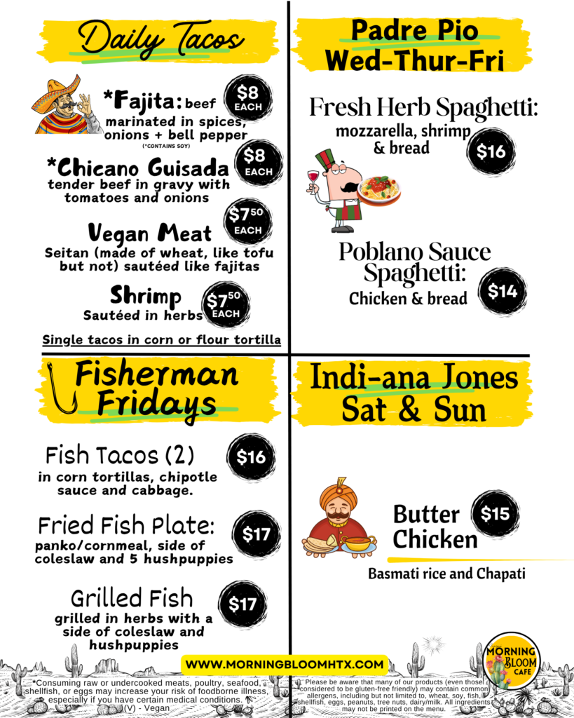 DAILY SPECIALS LUNCH TAKE OUT DINE IN DAILY TACOS SPAGHETTI